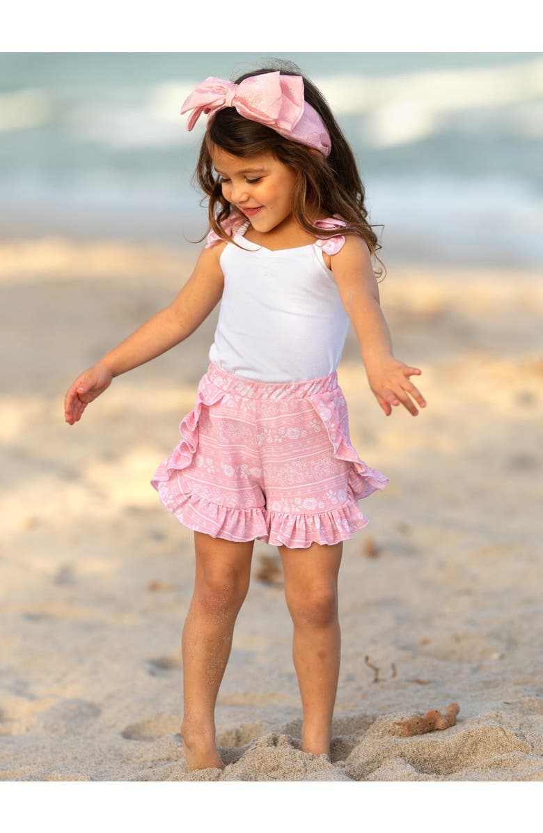 Mia Belle Girls Girls Love Those Frills Top and Ruffle Short Set, Alternate, color, Pink