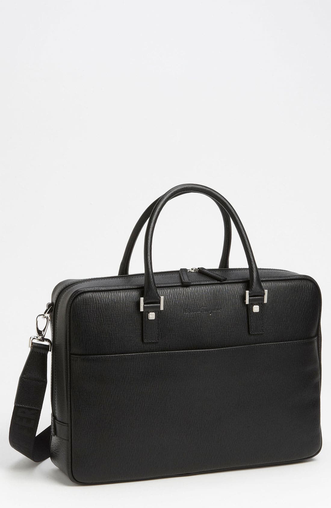 Salvatore Ferragamo Calfskin Briefcase, Main, color, NERO