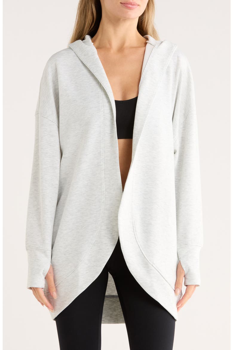 Side Pocket Open Front Fleece Hoodie, Main, color, HEATHER LIGHT GREY