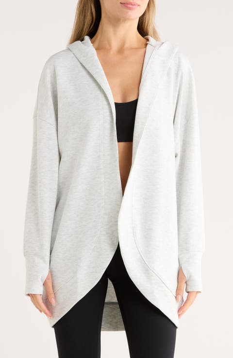 Side Pocket Open Front Fleece Hoodie