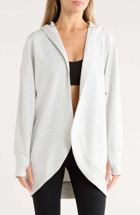 Side Pocket Open Front Fleece Hoodie