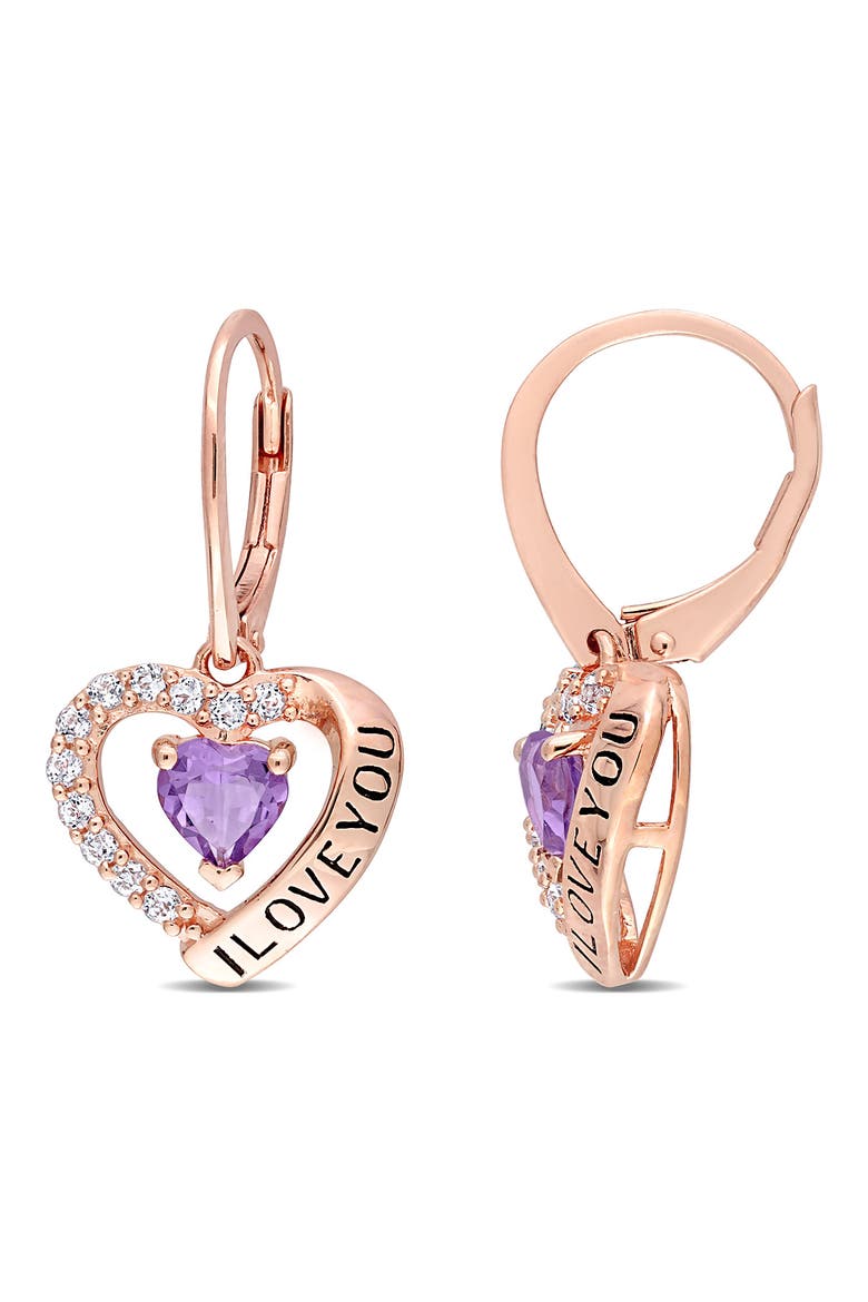 'I Love You' Amethyst & White Topaz Heart Drop Earrings, Main, color, PURPLE