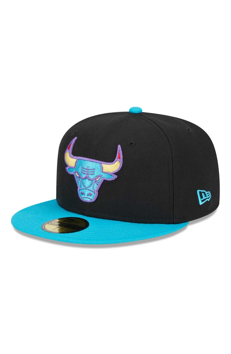 New Era Men's New Era Black/Turquoise Chicago Bulls Arcade Scheme 59FIFTY Fitted Hat, Alternate, color, 
