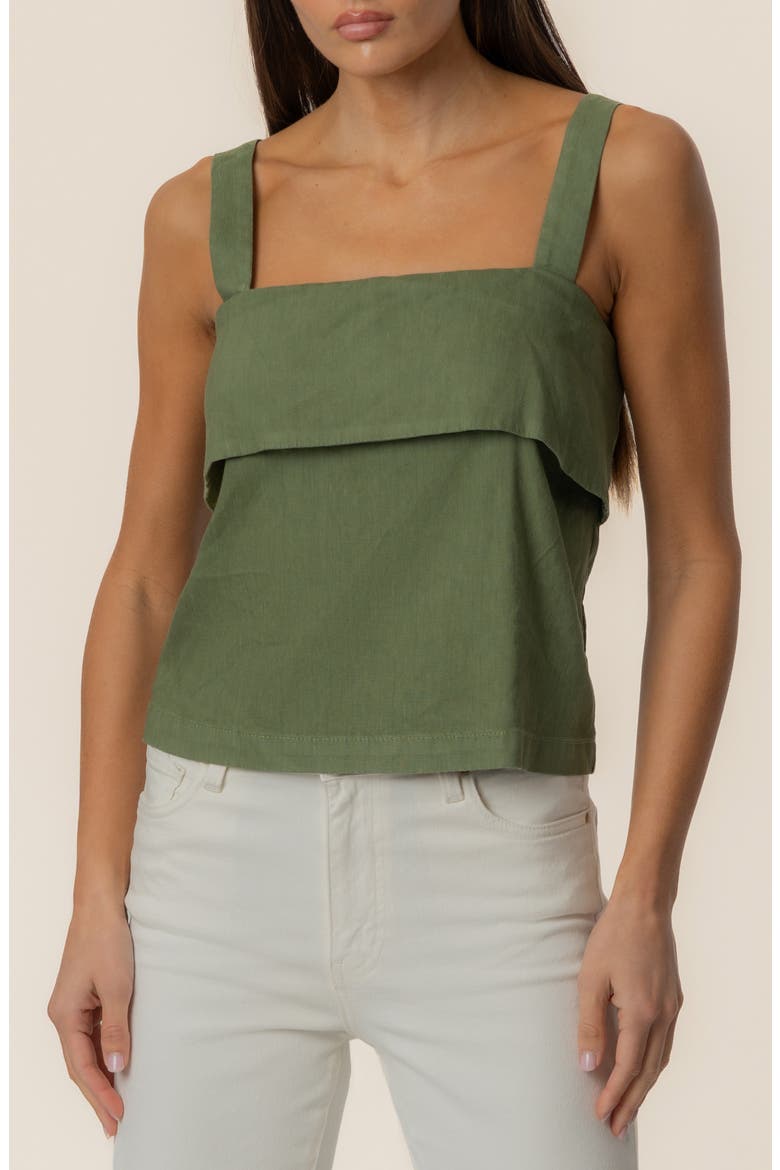 Melanie Crop Linen & Cotton Blend Tank, Main, color, OLIVE