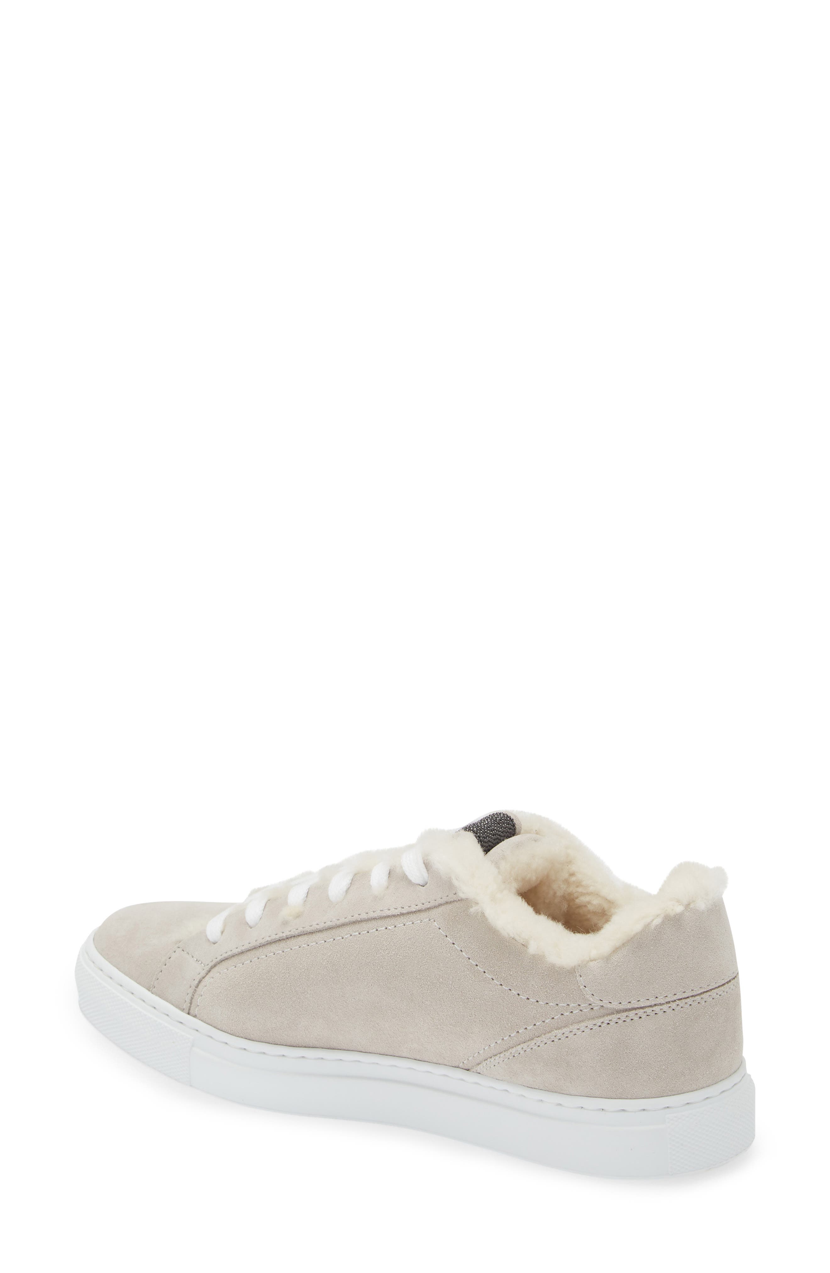 Brunello Cucinelli Monili Detail Genuine Shearling Lined Suede Sneaker, Alternate, color, C9593 Quarzo