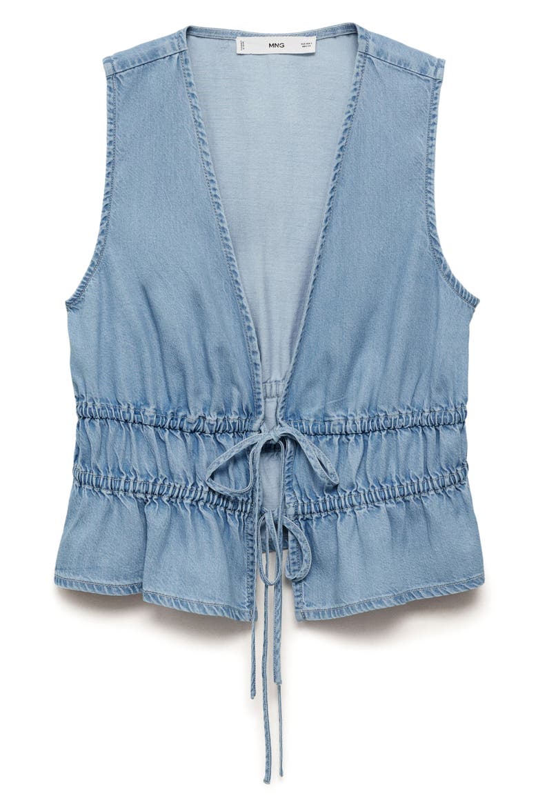 Siros Tie Front Denim Vest, Alternate, color, LIGHT BLUE