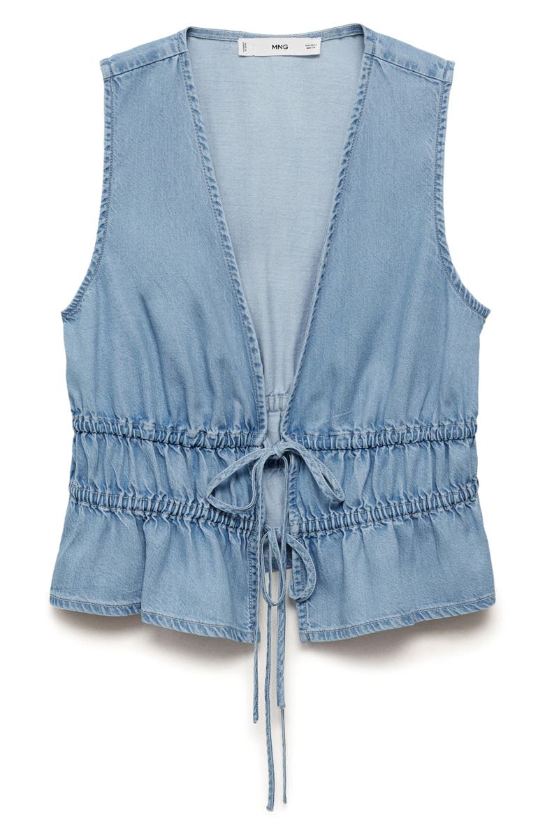 MANGO Siros Tie Front Denim Vest, Alternate, color, Light Blue