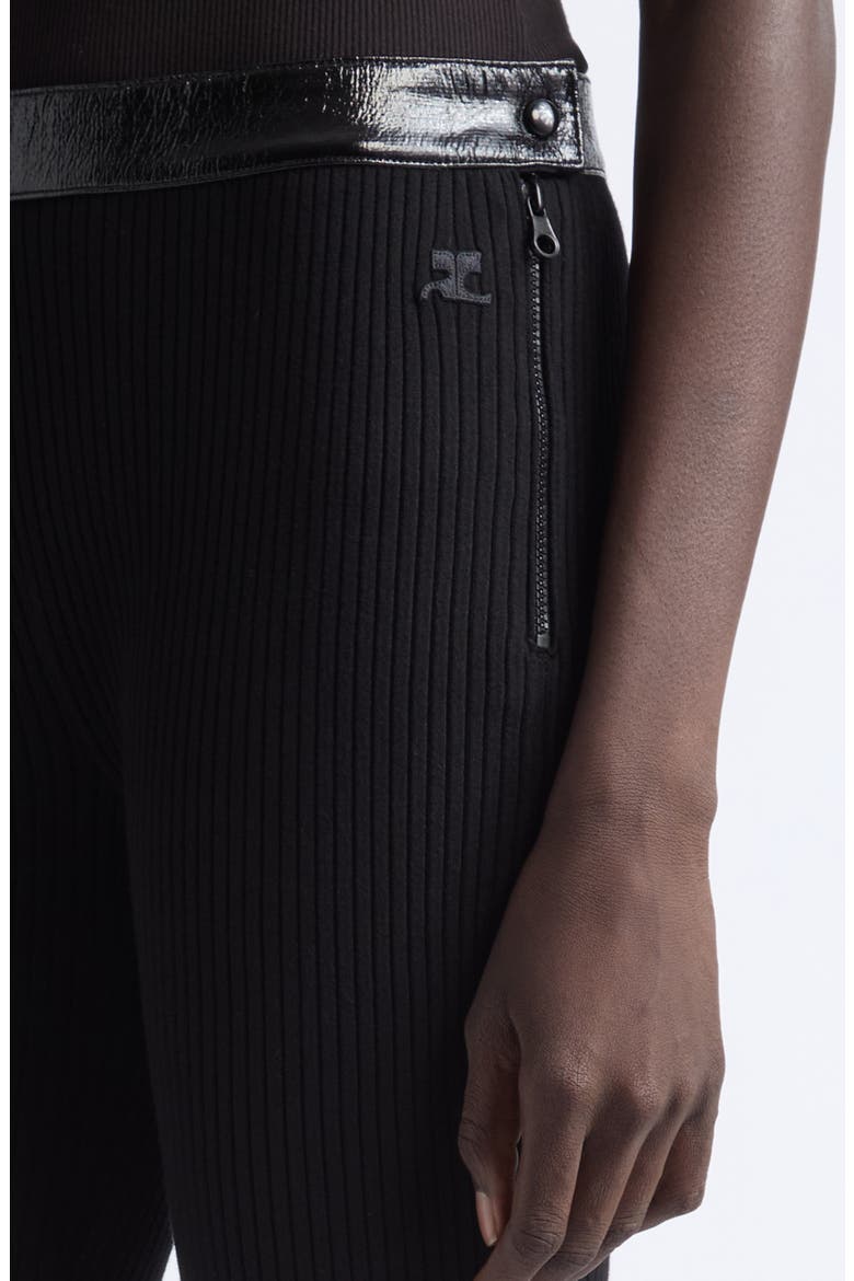 Vinyl Trim Rib Flare Pants, Alternate, color, BLACK