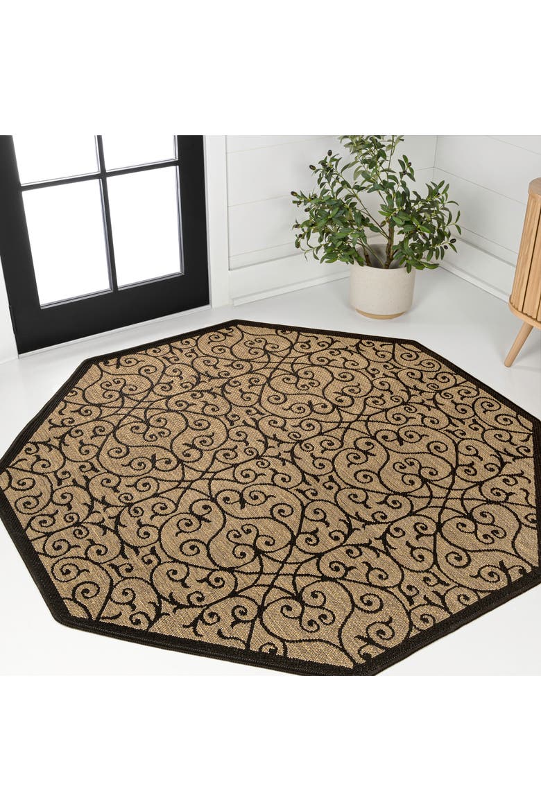Madrid Vintage Filigree Textured Weave Octagon Indoor/Outdoor Area Rug, Alternate, color, Black/Khaki