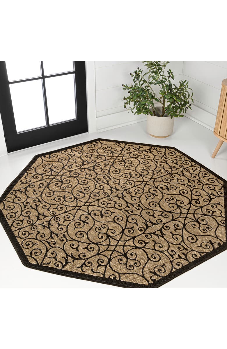 JONATHAN Y Madrid Vintage Filigree Textured Weave Octagon Indoor/Outdoor Area Rug, Alternate, color, Black/Khaki