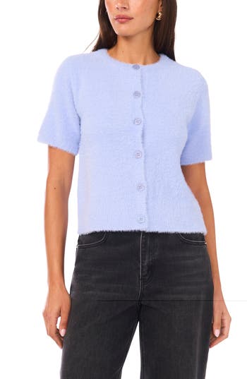1.state Eyelash Short Sleeve Cardigan In Serenity