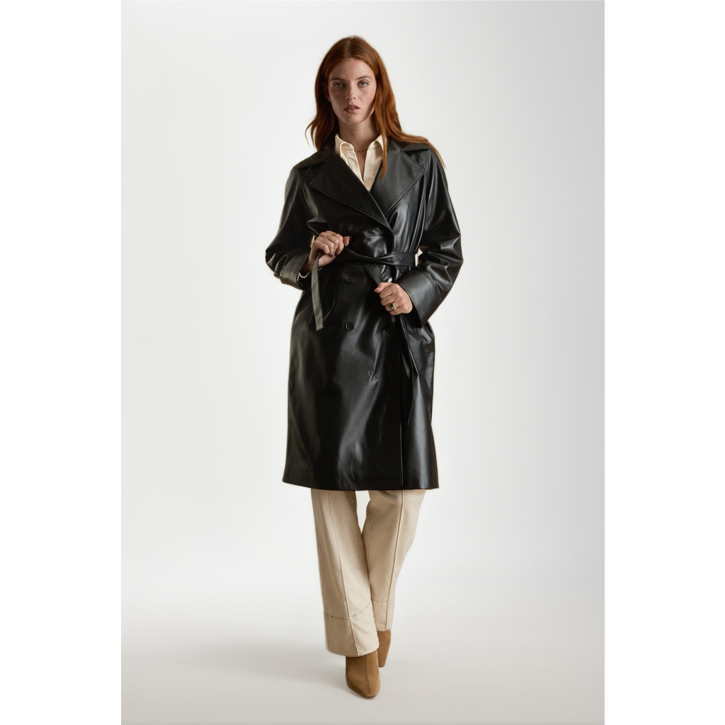 FURNIQ UK Sloane Leather Trench Coat in Black at Nordstrom, Size X-Small