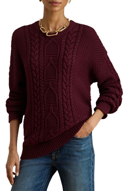 Cabled Cotton Crewneck Sweater (Petite)