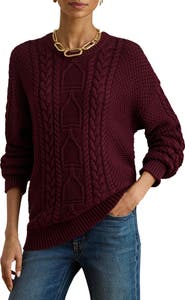 Lauren Ralph Lauren Cabled Cotton Crewneck Sweater