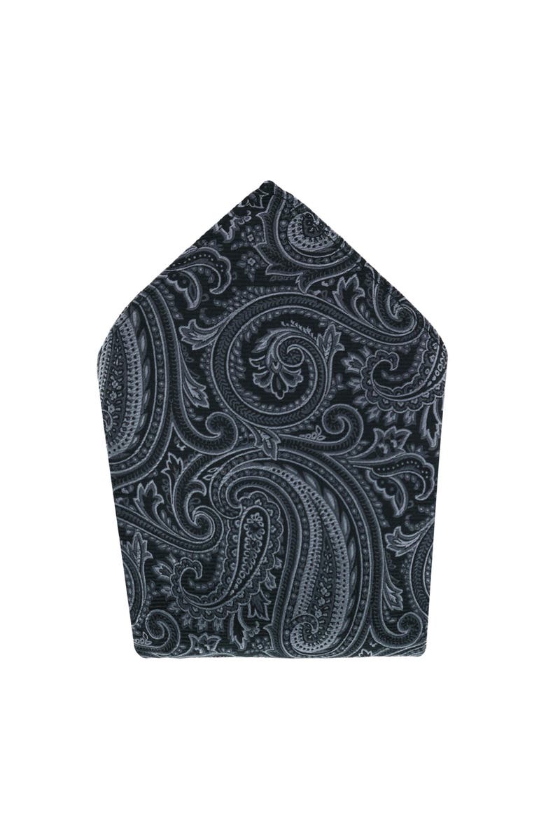 Trafalgar Sobee Paisley Silk Pocket Square, Main, color, Black