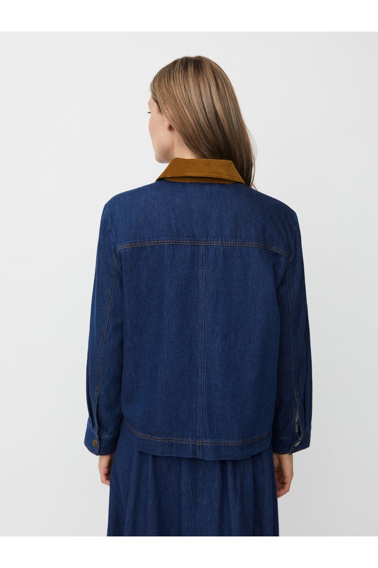 Long Sleeve Velvet Collared Denim Jacket, Alternate, color, Dark Denim
