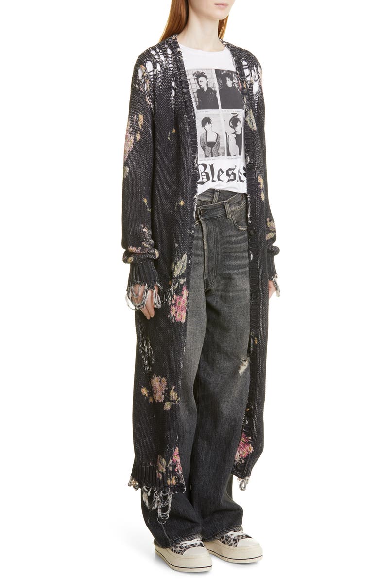 R13 Distressed Floral Long Cotton Cardigan, Alternate, color, 