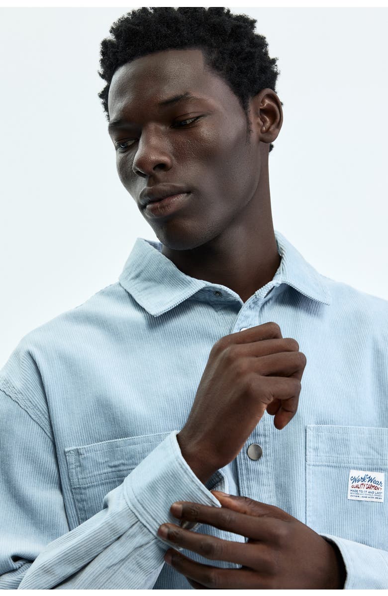 H&M Oversized cotton corduroy shirt, Alternate, color, Light Blue