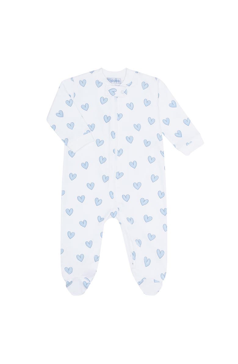 Nellapima Blue Heart Print Zipper Footie - Baby, Main, color, 