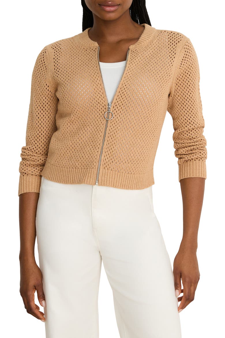Zip Front Knit Cardigan, Main, color, CARAMEL