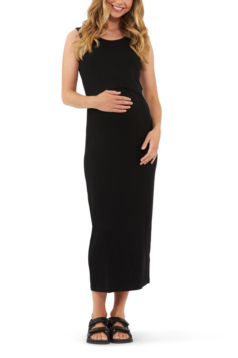 Rib Maxi Nursing Dress, Main, color, Black