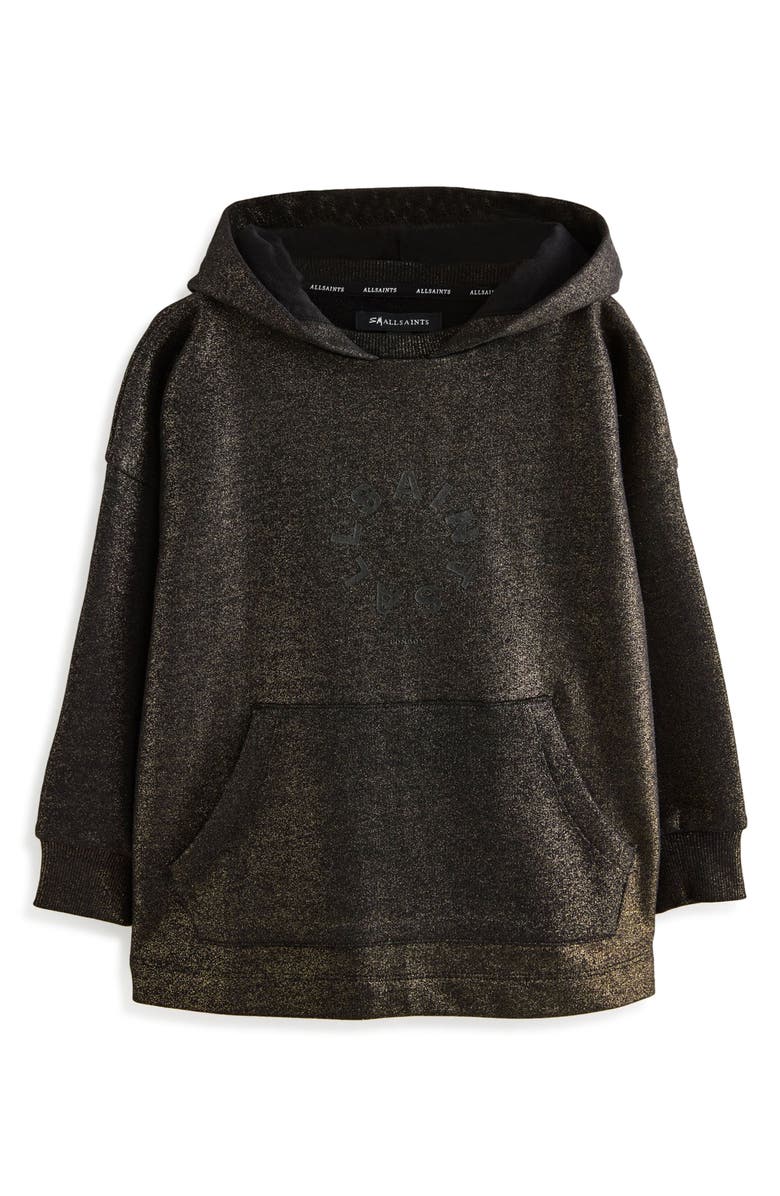 smALLSAINTS by ALLSAINTS Kids' Oversize Metallic Cotton Hoodie, Main, color, Black