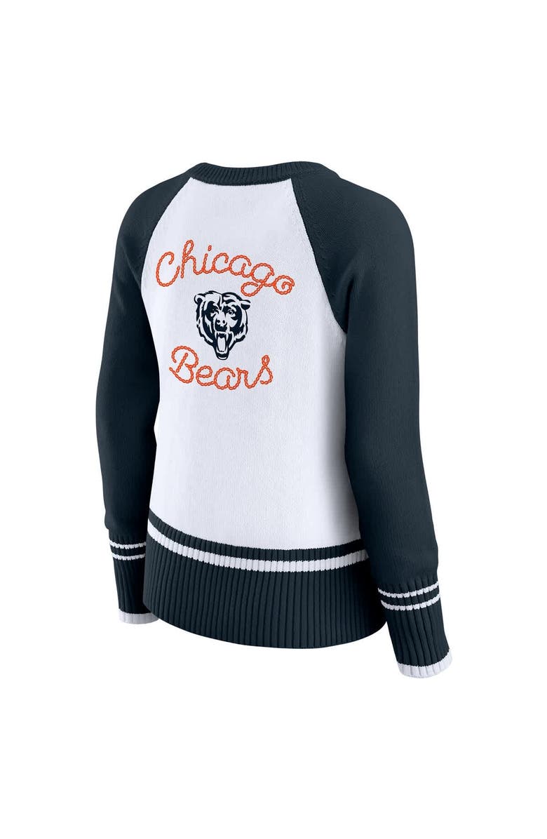 WEAR by Erin Andrews Women's WEAR by Erin Andrews White/Navy Chicago Bears Colorblock Raglan Sweater, Alternate, color, White