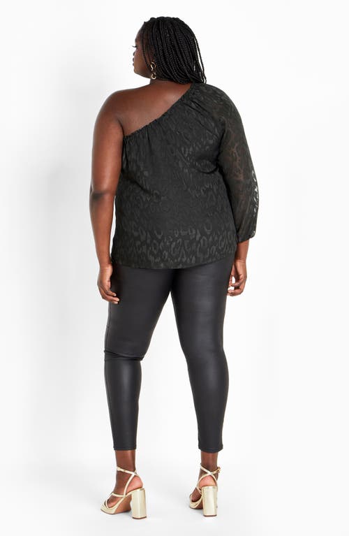City Chic Jojo Leopard Jacquard One-shoulder Top In Black