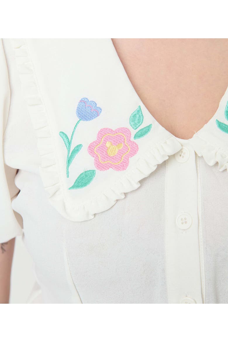 Short Sleeve Oversized Collar Blouse, Alternate, color, White W/Floral Embroidery