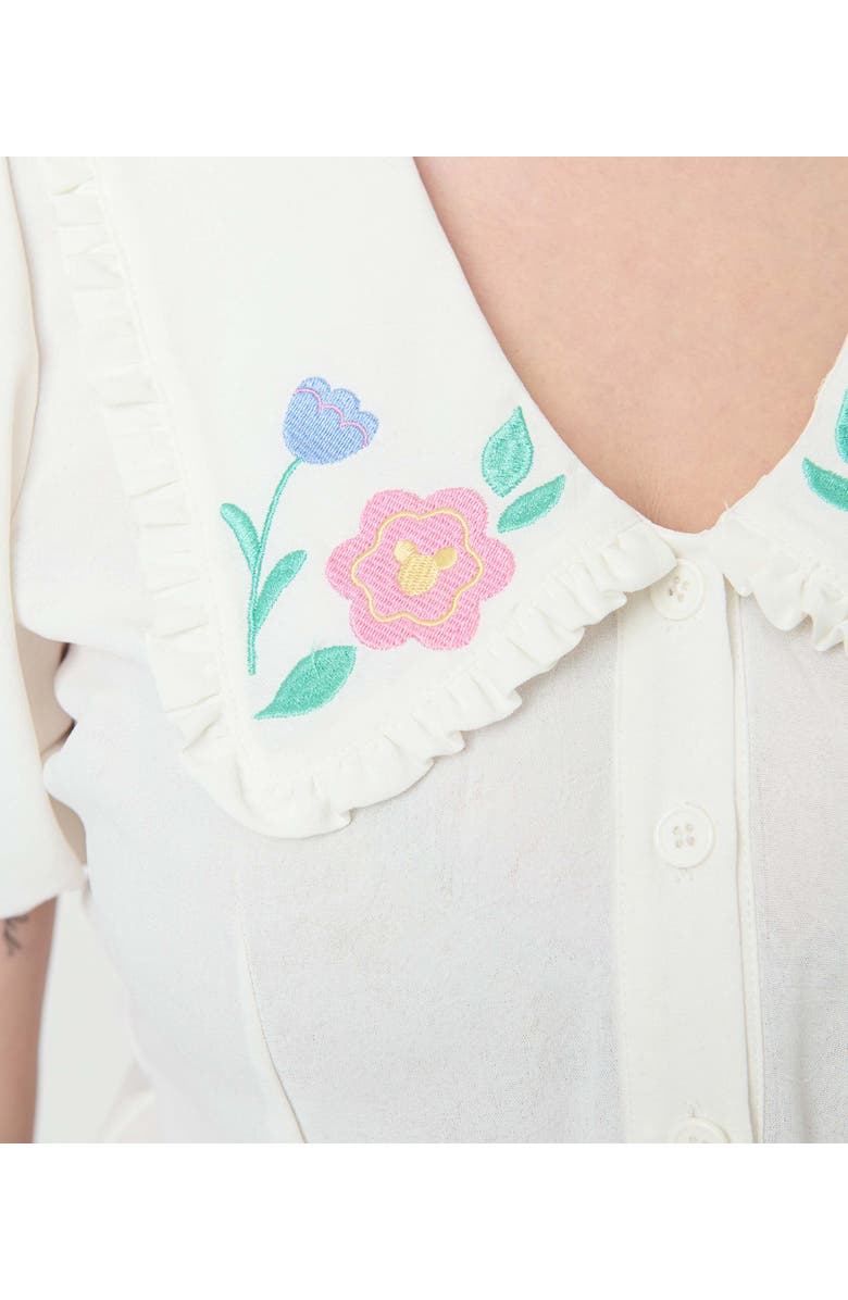 Unique Vintage Short Sleeve Oversized Collar Blouse, Alternate, color, White W/Floral Embroidery