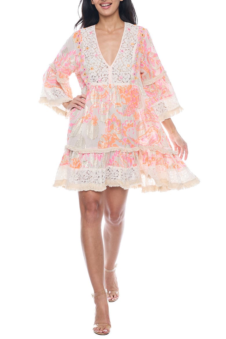 Plunge Bell Sleeve Minidress, Main, color, PINK