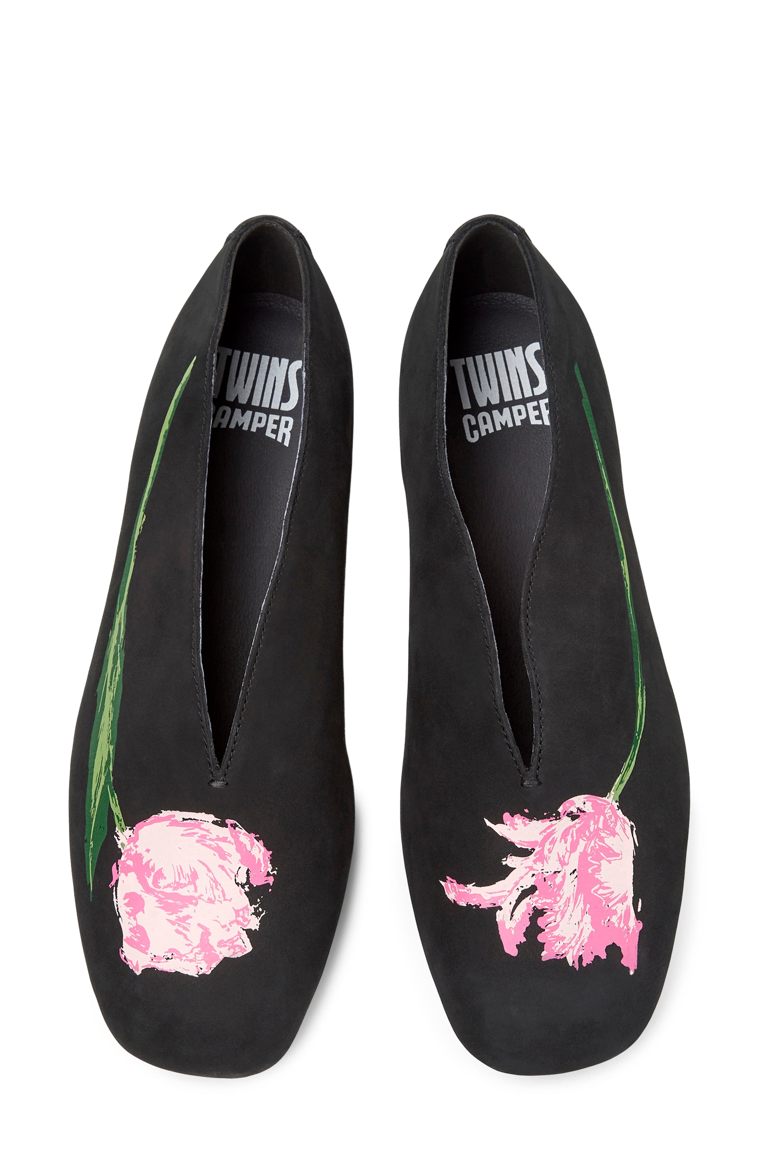 Casi Myra Twins Floral Ballerina Flat, Alternate, color, BLACK