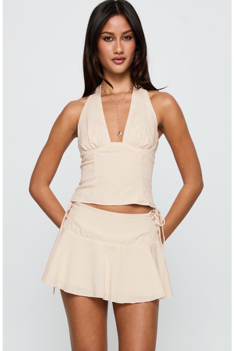 Aldina Halter Top & Miniskirt Set, Alternate, color, BEIGE