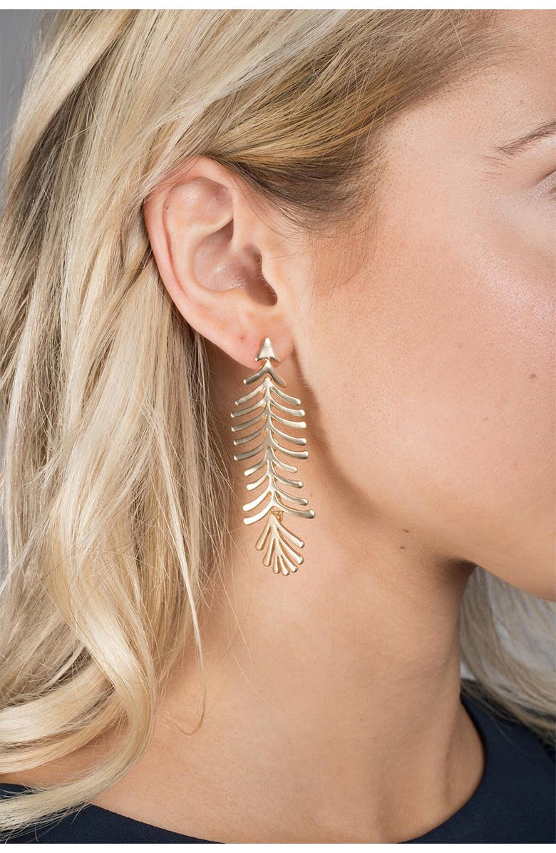 SAACHI Feather Linear Drop Earrings, Alternate, color, Gold