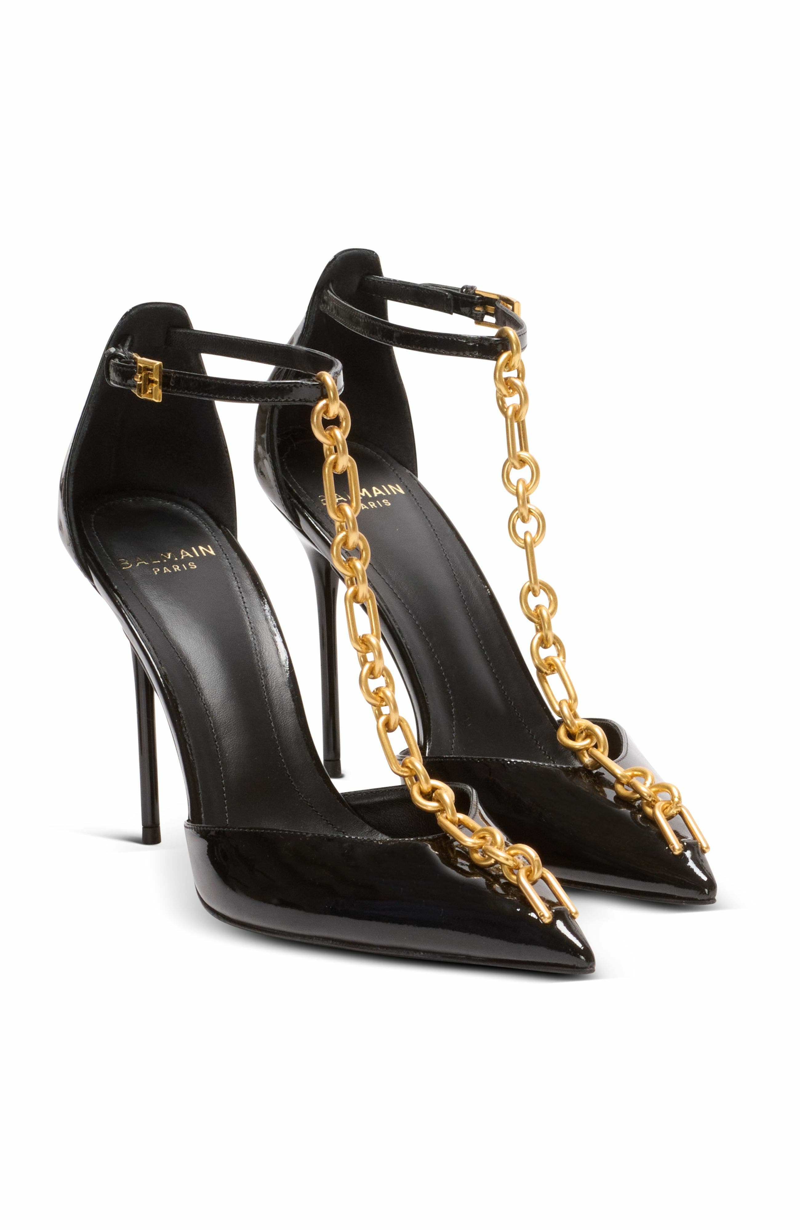 Balmain Sync patent leather stilettos, Main, color, Black