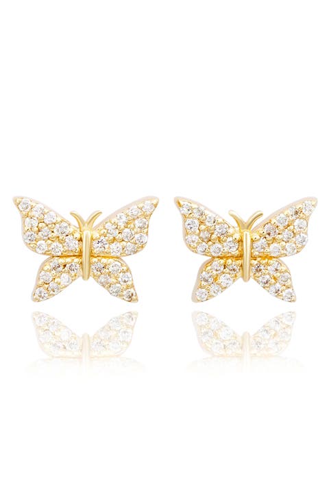 14K Gold Diamond Butterfly Stud Earrings - 0.35ct.
