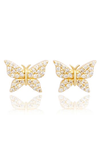 Suzy Levian Diamonds 14k Gold Diamond Butterfly Stud Earrings In Yellow