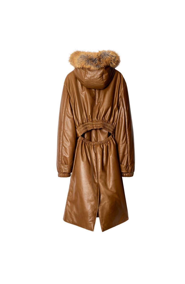 Burberry Faux Fur Trim Leather Parka, Alternate, color, 
