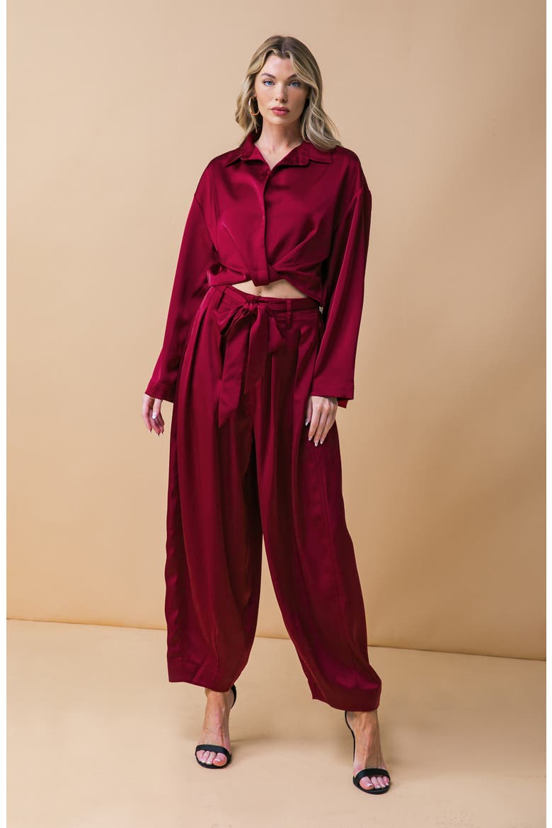 Belted Satin Balloon Pants, Alternate, color, RUBY