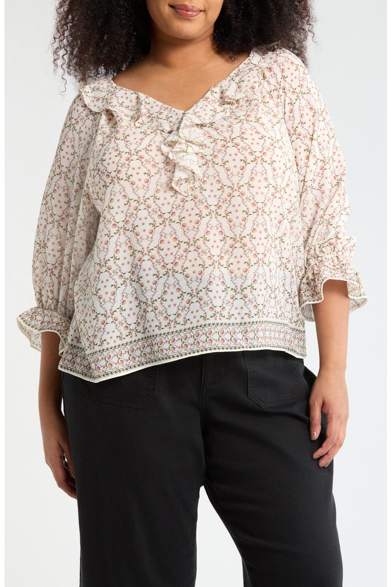 Ruffle Woven Top, Main, color, TOFU PINCUSHION LATTICE
