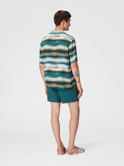 Missoni Bowling Shirt With Gradient Micro Zig Zag Print And Breast Pocket In Green