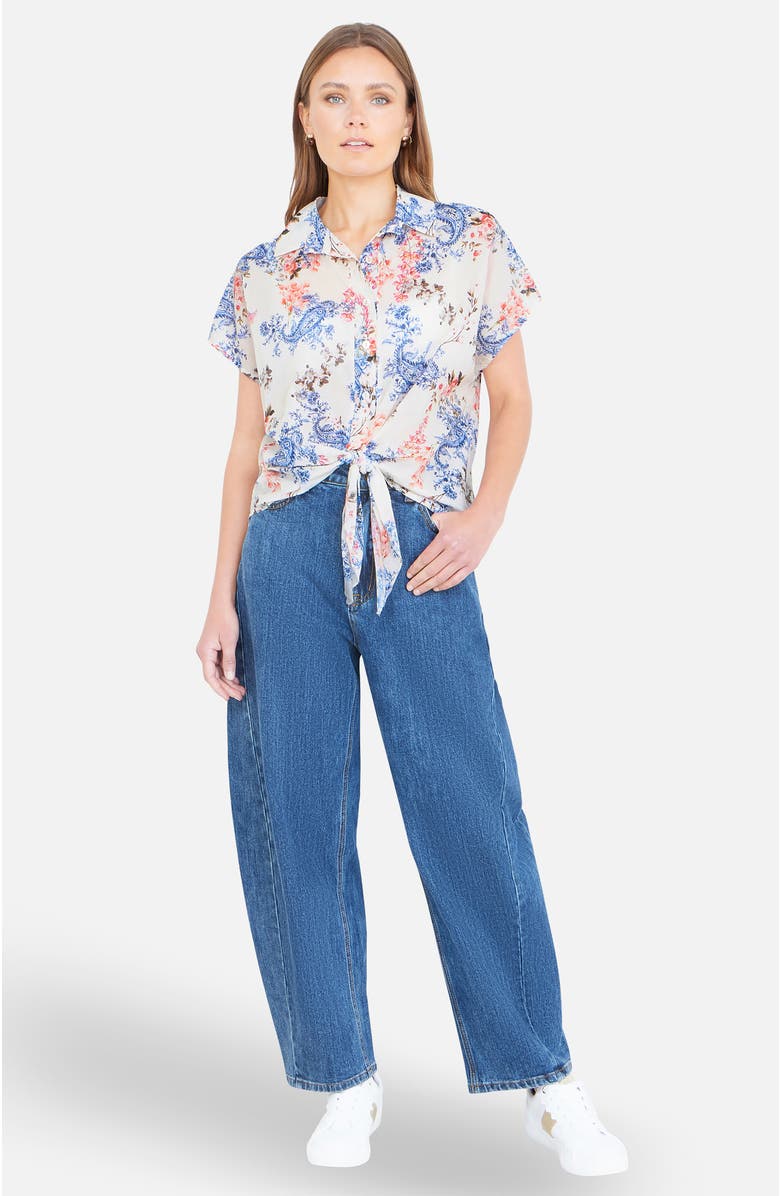 Yumi Cotton Paisley Print Tie Knot Shirt, Alternate, color, White