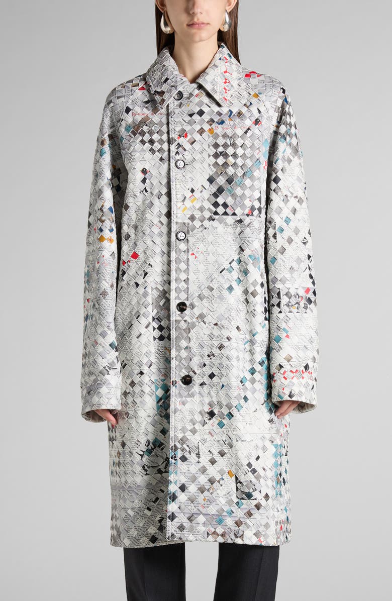 Bottega Veneta Newspaper Print Intrecciato Leather Coat, Main, color, 