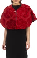 GORSKI Genuine Shearling/Suede Floral Embroidered Stole Reversible To Cashmere And Wool Blend