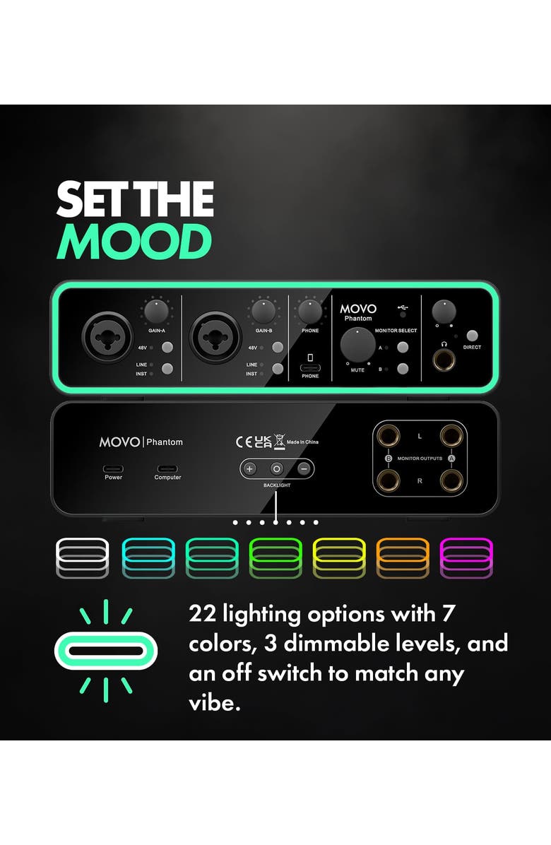 MOVO Phantom Dual Channel USB/USB-C Audio Interface, Alternate, color, Black