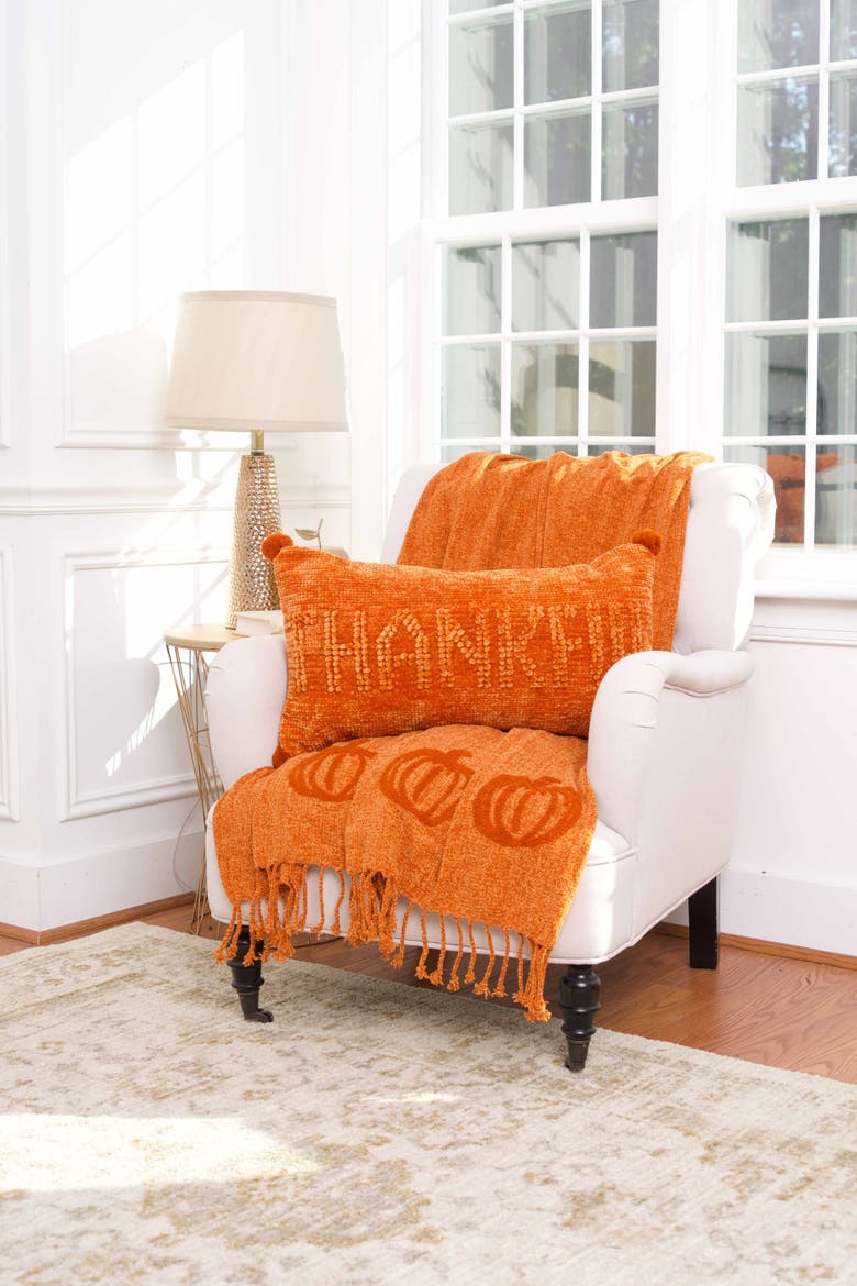 Lux Pumpkin Harvest with Fringes Cozy Fall Throw Blanket, Alternate, color, Orange