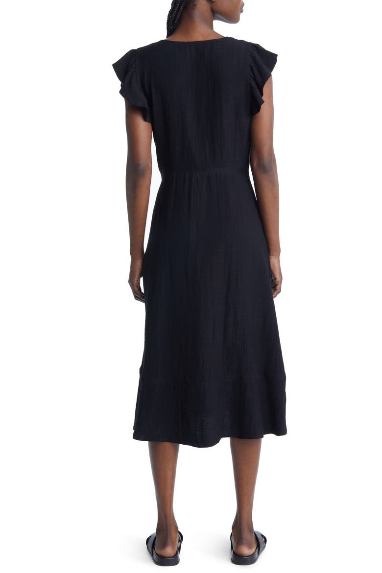 Flutter Sleeve V-Neck Midi Dress, Alternate, color, BLACK