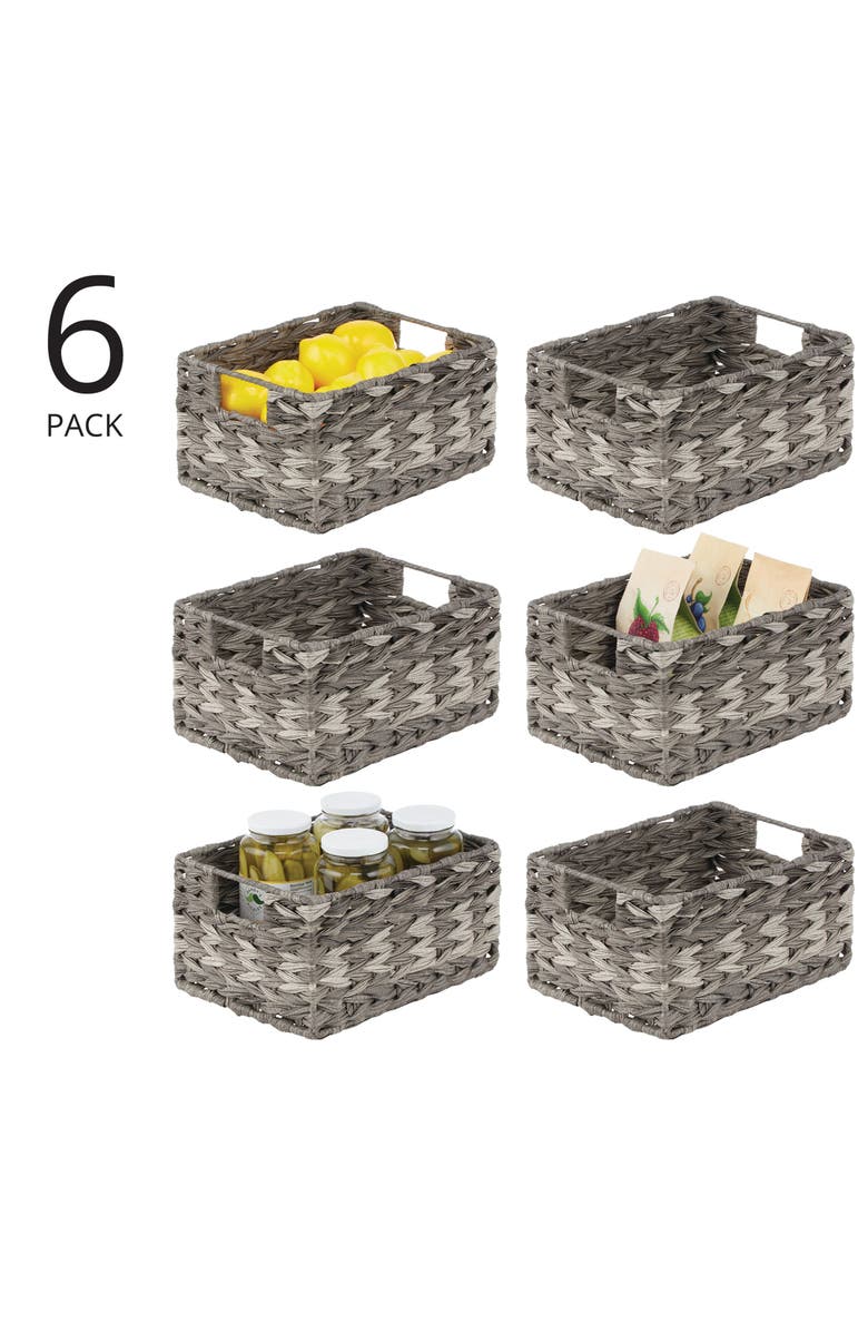 mDesign Woven Farmhouse Pantry Food Storage Bin Basket Box, 6 Pack, Alternate, color, Gray Ombre