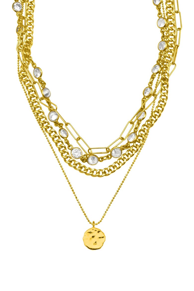 14K Yellow Gold Plated Layered Pebbled Charm Necklace, Main, color, YELLOW