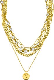 Adornia 14K Yellow Gold Plated Layered Pebbled Charm Necklace
